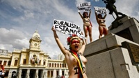 Femen activists protest in Belo Horizonte against farmers, in support of the Guarani-Kaiowás